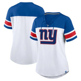 Fanatics New York Giants Women's Athena Rhinestone Lace-Up V-Neck T-Shirt White/Royal