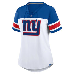 Fanatics New York Giants Women's Athena Rhinestone Lace-Up V-Neck T-Shirt White/Royal