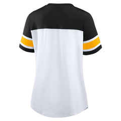 Fanatics Pittsburgh Steelers Women's Athena Rhinestone Lace-Up V-Neck T-Shirt White/Black