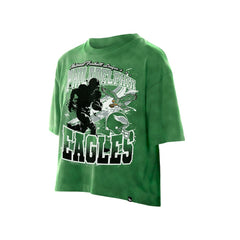 Philadelphia Eagles New Era Women's Cropped Boxy Sport Classics Mineral Wash T-Shirt Kelly Green