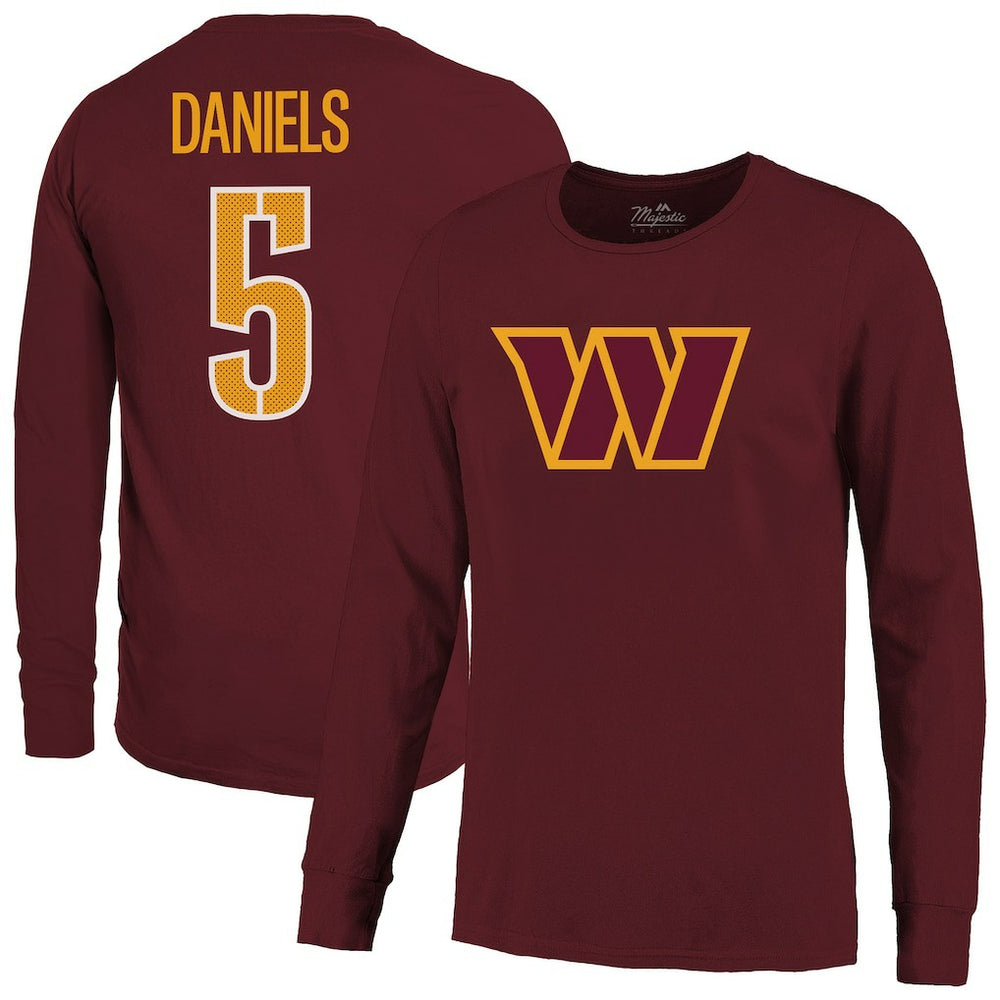 Jayden Daniels Washington Commanders Majestic Threads Name & Number Non-Distressed Long Sleeve T-Shirt Burgundy