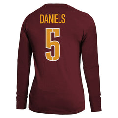 Jayden Daniels Washington Commanders Majestic Threads Women's Player Name & Number Long Sleeve T-Shirt Burgundy
