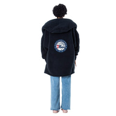 The Best Lounger in the World By Jill Martin Philadelphia 76ers Unisex Black Oversized Open-Front Hoodie Sweater