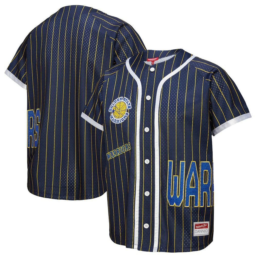 Golden State Warriors x DANNIJO Women's Fashion Baseball Jersey for sale Blue | Mitchell & Ness
