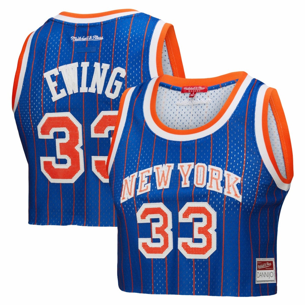 Patrick Ewing New York Knicks x DANNIJO Women's Fashion Cropped Basketball Jersey Royal | Mitchell & Ness for sale