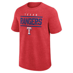 Texas Rangers Logo Athletic Top Notch T-Shirt - Heather Red - MLB Discount