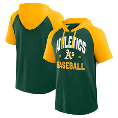 Athletics Logo Athletic Prime Raglan Short Sleeve Hoodie T-Shirt - Green - MLB Sale