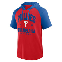 Philadelphia Phillies Logo Athletic Prime Raglan Short Sleeve Hoodie T-Shirt - Red - MLB Lifestyle