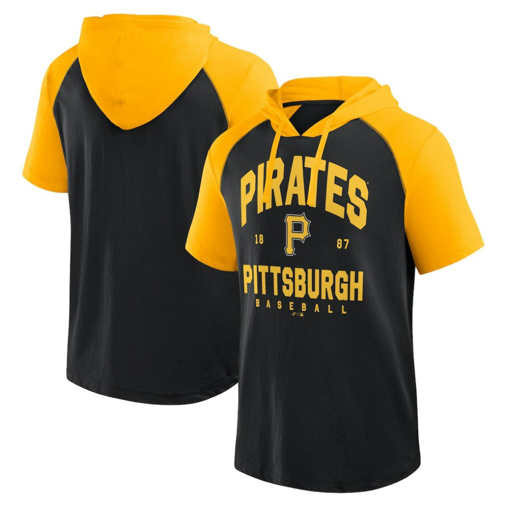 Pittsburgh Pirates Logo Athletic Prime Raglan Short Sleeve Hoodie T-Shirt - Black - MLB Online