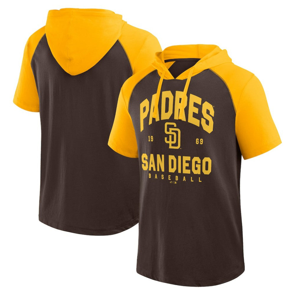 San Diego Padres Logo Athletic Prime Raglan Short Sleeve Hoodie T-Shirt - Brown - MLB Discount