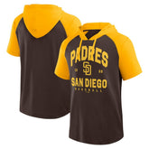 San Diego Padres Logo Athletic Prime Raglan Short Sleeve Hoodie T-Shirt - Brown - MLB Discount