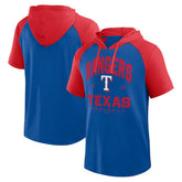 Texas Rangers Logo Athletic Prime Raglan Short Sleeve Hoodie T-Shirt - Royal - MLB Sale