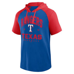 Texas Rangers Logo Athletic Prime Raglan Short Sleeve Hoodie T-Shirt - Royal - MLB Sale
