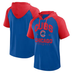 Chicago Cubs Logo Athletic Prime Raglan Short Sleeve Hoodie T-Shirt - Royal - MLB Lifestyle