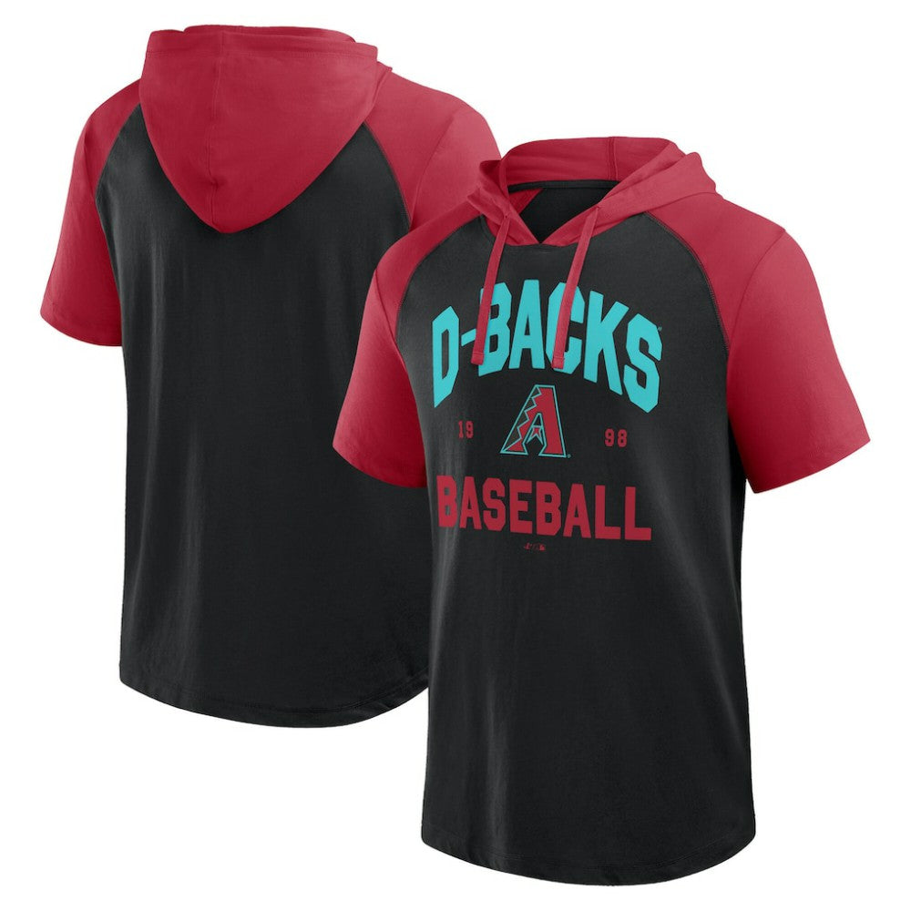 Arizona Diamondbacks Logo Athletic Prime Raglan Short Sleeve Hoodie T-Shirt - Black - MLB Discount