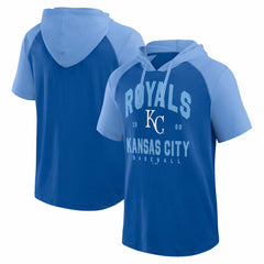Kansas City Royals Logo Athletic Prime Raglan Short Sleeve Hoodie T-Shirt - Royal - MLB Lifestyle