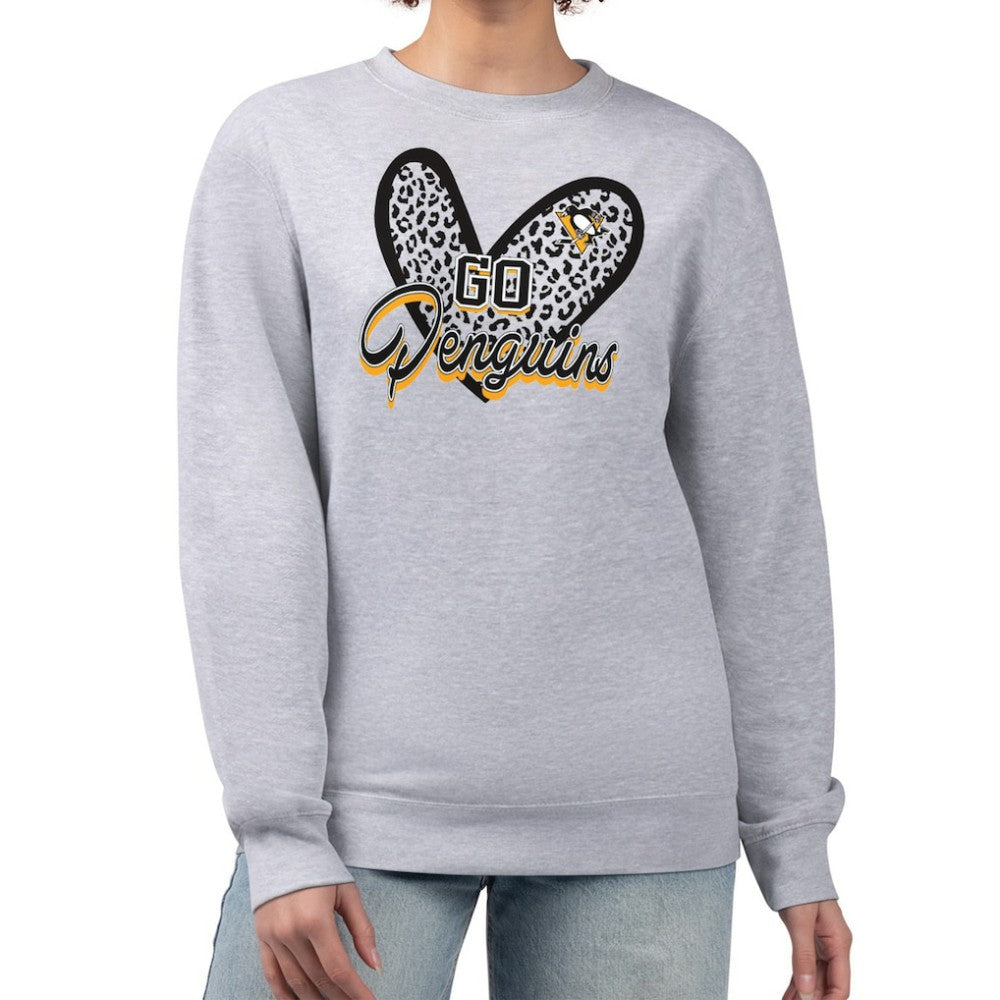 Pittsburgh Penguins G-III 4Her by Carl Banks Women's Animal Print Heart Fleece Pullover Sweatshirt - Heather Gray - NHL 202213839