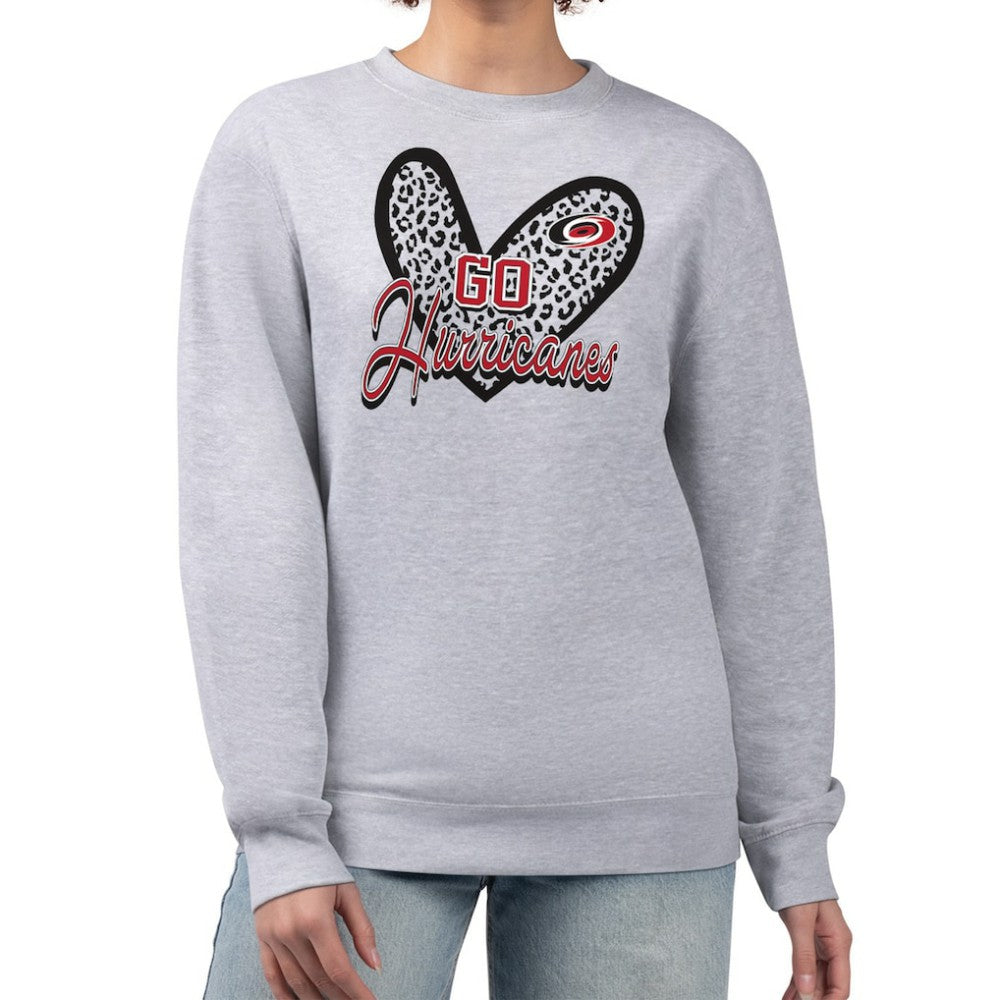 Carolina Hurricanes G-III 4Her by Carl Banks Women's Animal Print Heart Fleece Pullover Sweatshirt - Heather Gray - NHL 202213848