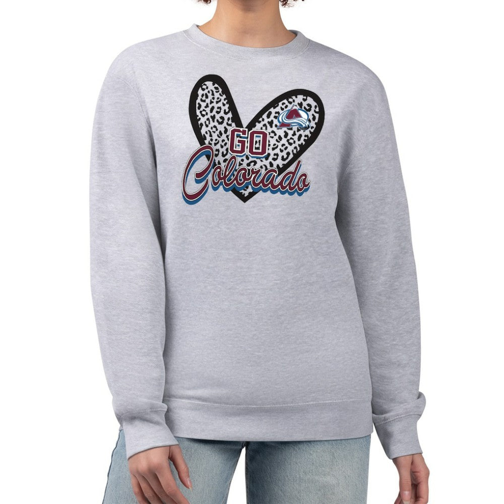 Colorado Avalanche G-III 4Her by Carl Banks Women's Animal Print Heart Fleece Pullover Sweatshirt - Heather Gray - NHL 202213852
