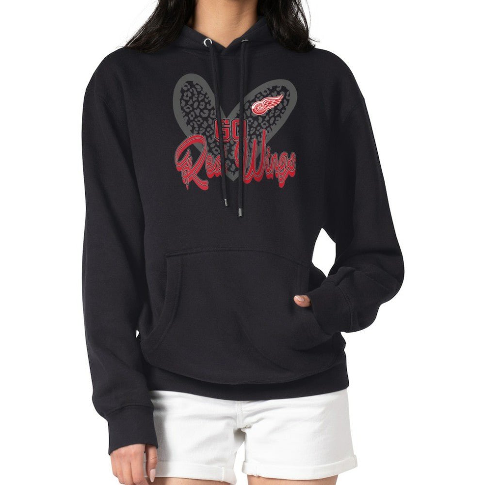 Detroit Red Wings G-III 4Her by Carl Banks Women's Animal Print Heart Fleece Pullover Hoodie - Black - NHL 202213931