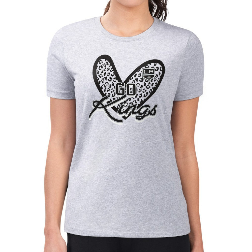 Los Angeles Kings G-III 4Her by Carl Banks Women's Super-Slim Fit Lightweight Animal Print Heart T-Shirt - Heather Gray - NHL 202214069