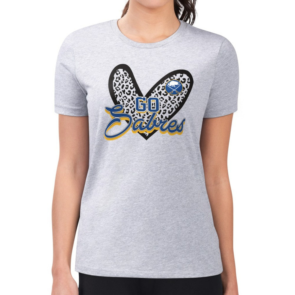 Buffalo Sabres G-III 4Her by Carl Banks Women's Super-Slim Fit Lightweight Animal Print Heart T-Shirt - Heather Gray - NHL 202214077