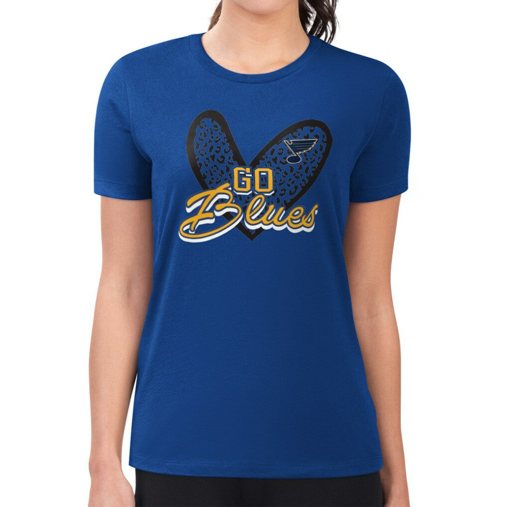 St. Louis Blues G-III 4Her by Carl Banks Women's Super-Slim Fit Lightweight Animal Print Heart T-Shirt - Blue - NHL 202214149