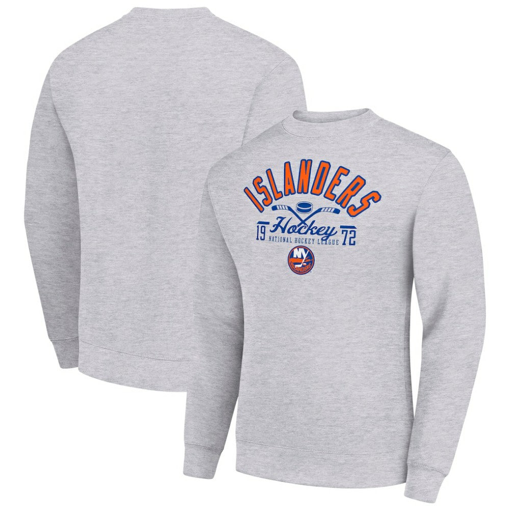 New York Islanders Starter Stick And Puck Logo Fleece Pullover Sweatshirt - Heather Gray - NHL 202215836