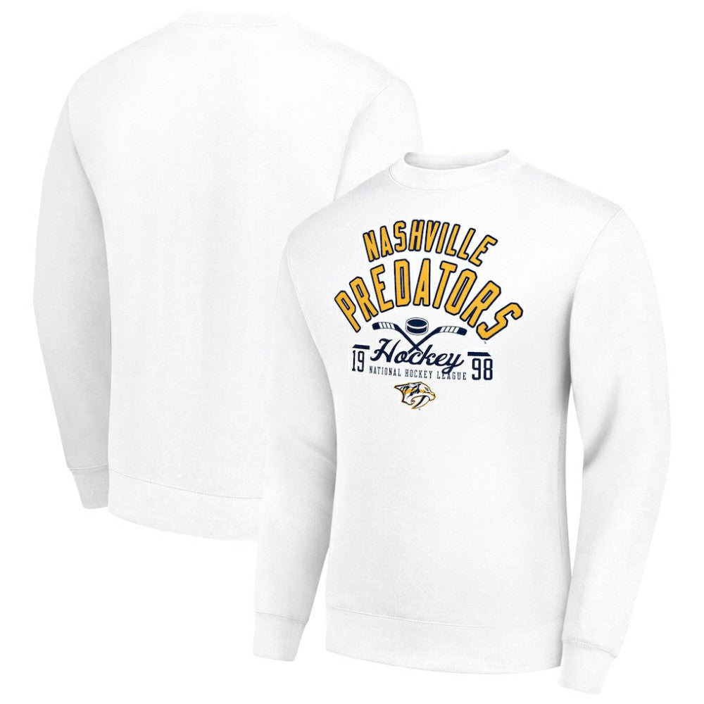 Nashville Predators Starter Stick And Puck Logo Fleece Pullover Sweatshirt - White - NHL 202215846