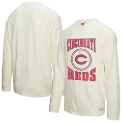 Cincinnati Reds Mitchell & Ness Arched Logo Slub Long Sleeve T-Shirt - Cream - Mitchell & Ness Sale
