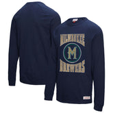 Milwaukee Brewers Mitchell & Ness Arched Logo Slub Long Sleeve T-Shirt - Navy - Mitchell & Ness Online