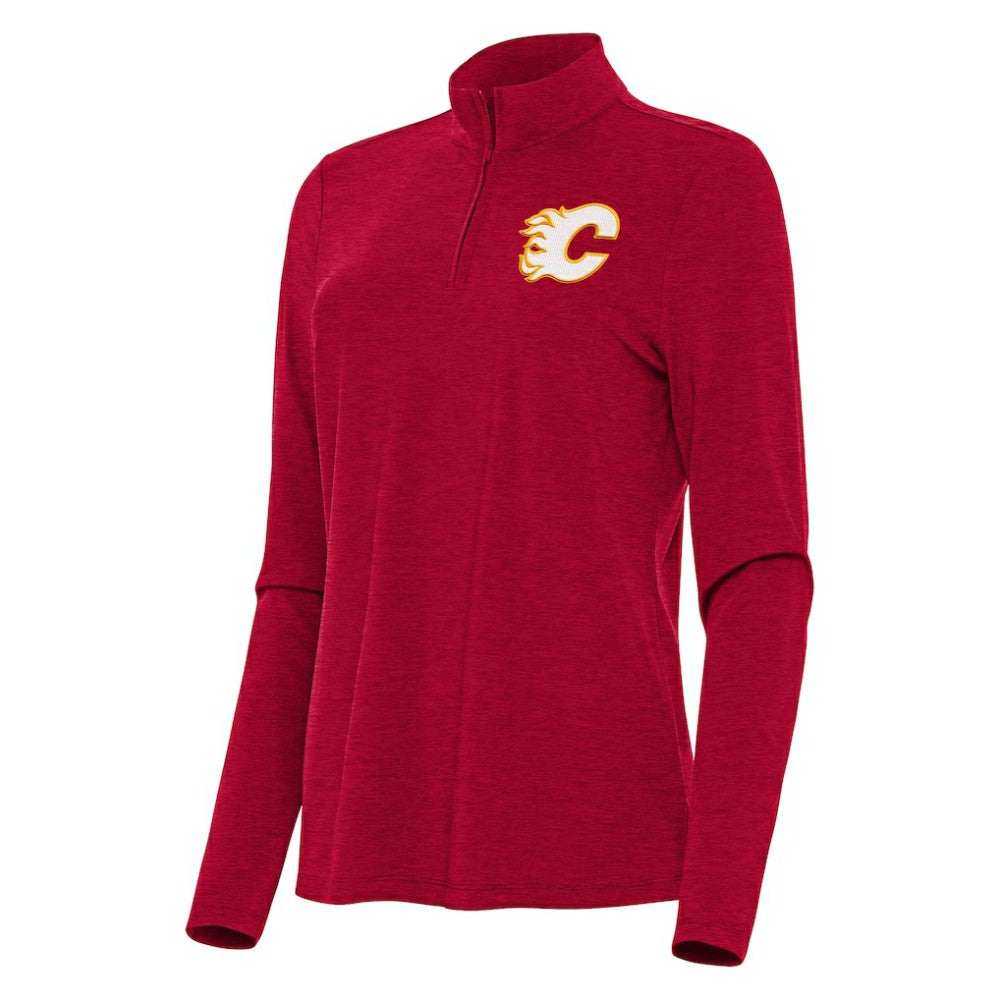 Calgary Flames Antigua Women's Bright Quarter-Zip Top - Heather Red - NHL 202234487