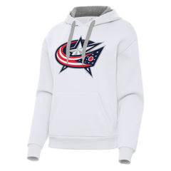 Columbus Blue Jackets Antigua Women's Victory Pullover Hoodie - White - NHL 202235602