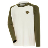Nashville Predators Antigua Intrepid Sand Raglan Long Sleeve Hoodie T-Shirt - Cream/Olive - NHL 202253446