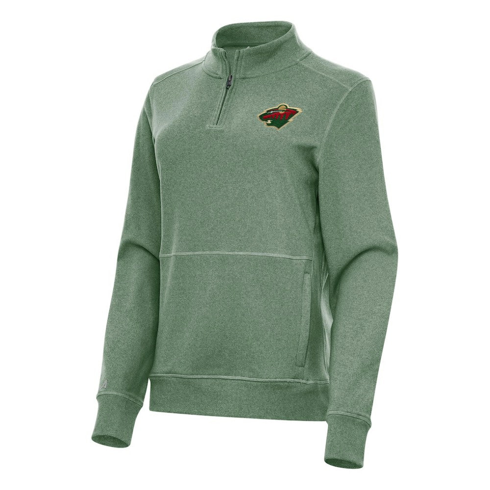 Minnesota Wild Antigua Women's Crush Quarter-Zip Fleece Sweatshirt - Hunter Green - NHL 202253920