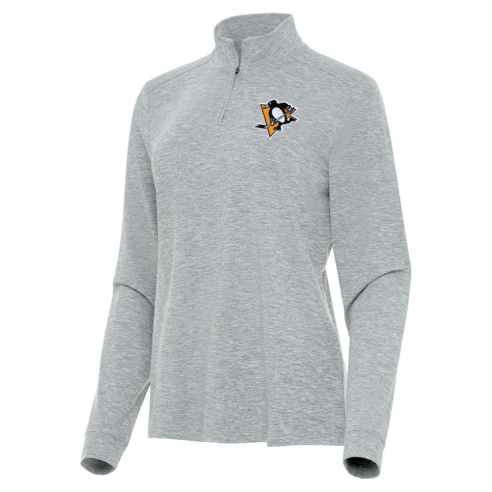 Pittsburgh Penguins Antigua Women's Mentor Quarter-Zip Mock Long Sleeve Top - Heather Gray - NHL 202257215