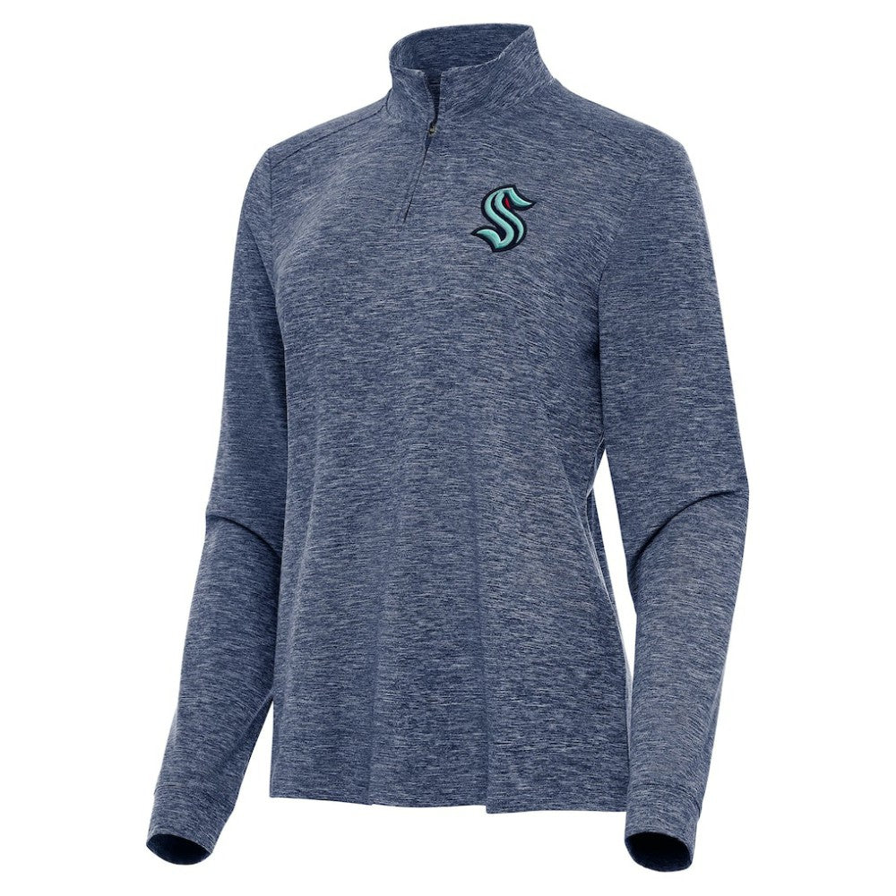 Seattle Kraken Antigua Women's Mentor Quarter-Zip Mock Long Sleeve Top - Heather Navy - NHL 202257219