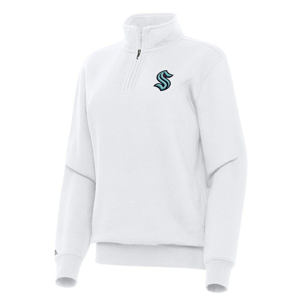 Seattle Kraken Antigua Women's Victory Quarter-Zip Sweatshirt - White - NHL 202257614