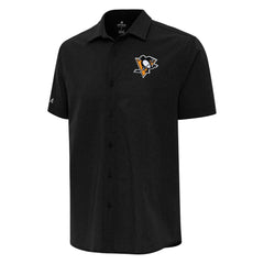 Pittsburgh Penguins Antigua Activate Woven Short Sleeve Button-Up Shirt - Black - NHL 202257636