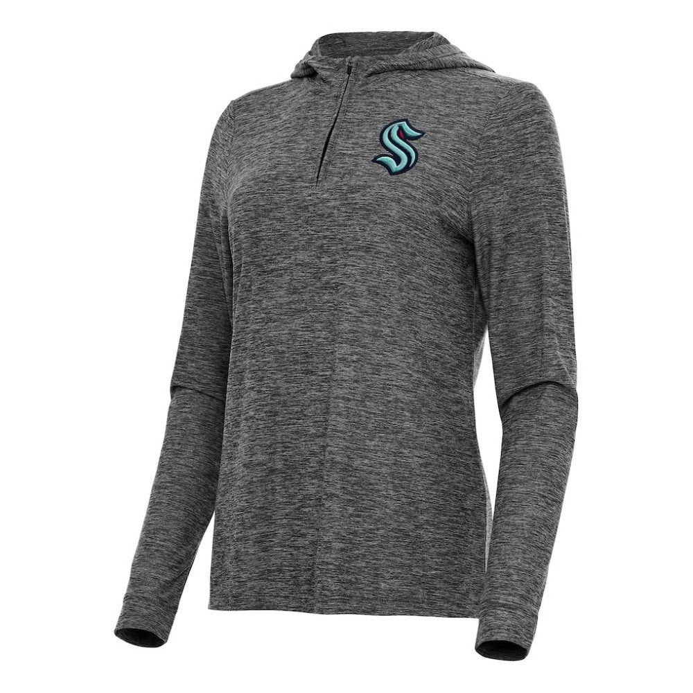 Seattle Kraken Antigua Women's Daybreak Quarter-Zip Hoodie - Heather Black - NHL 202258051