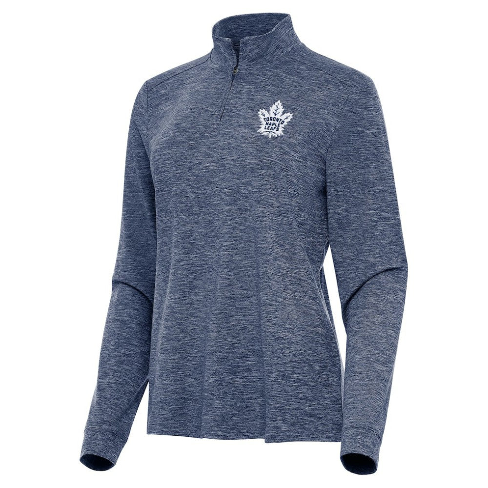 Toronto Maple Leafs Antigua Women's Mentor Quarter-Zip Mock Long Sleeve Top - Heather Navy - NHL 202259180