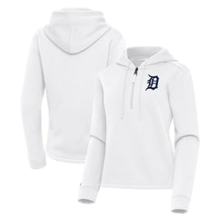 Detroit Tigers Antigua Women's Contemporary Quarter-Zip Hoodie - White - MLB Lifestyle