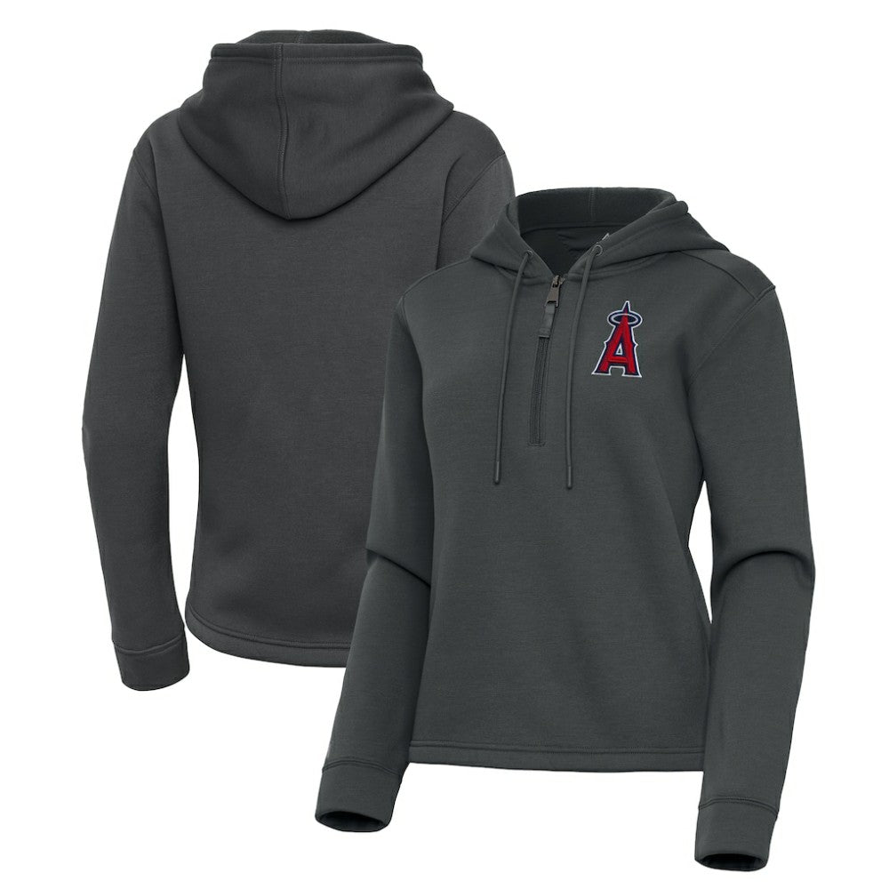 Los Angeles Angels Antigua Women's Contemporary Quarter-Zip Hoodie - Pewter - MLB on Sale