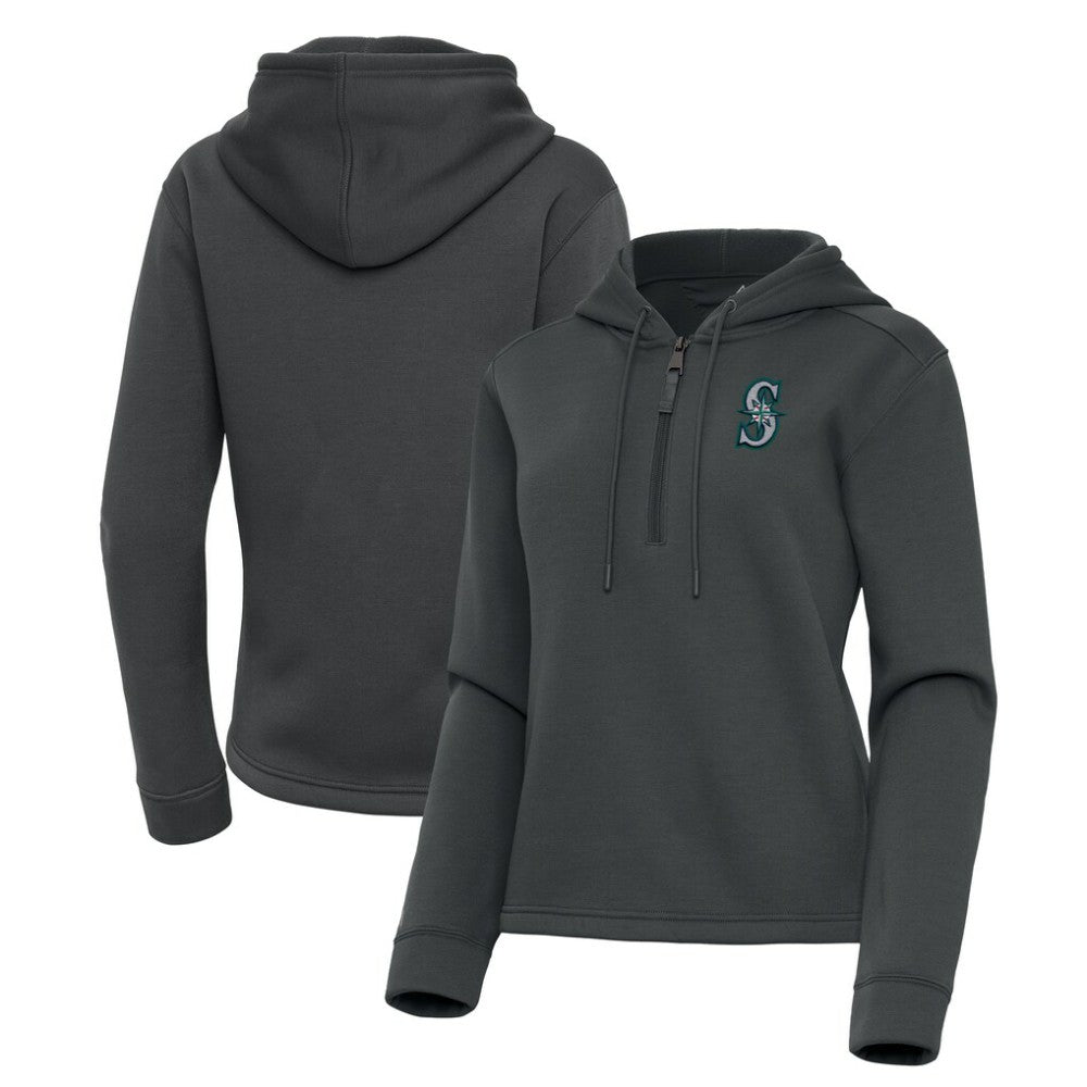Seattle Mariners Antigua Women's Contemporary Quarter-Zip Hoodie - Pewter - MLB Discount