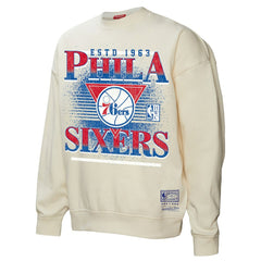Philadelphia 76ers Women's Oversprayed Pullover Sweatshirt Cream | Mitchell & Ness