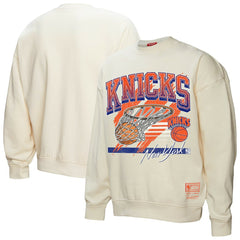 New York Knicks Women's Brush Bucket Pullover Sweatshirt Cream | Mitchell & Ness Lifestyle