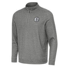 Brooklyn Nets Antigua Subtle Quarter-Zip Sweatshirt Heather Black