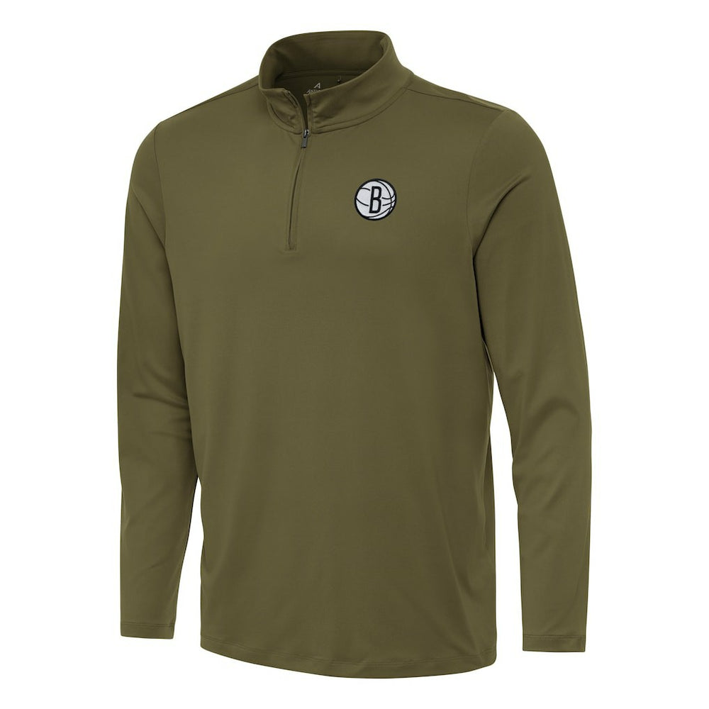 Brooklyn Nets Antigua Reprocess Quarter-Zip Top Olive
