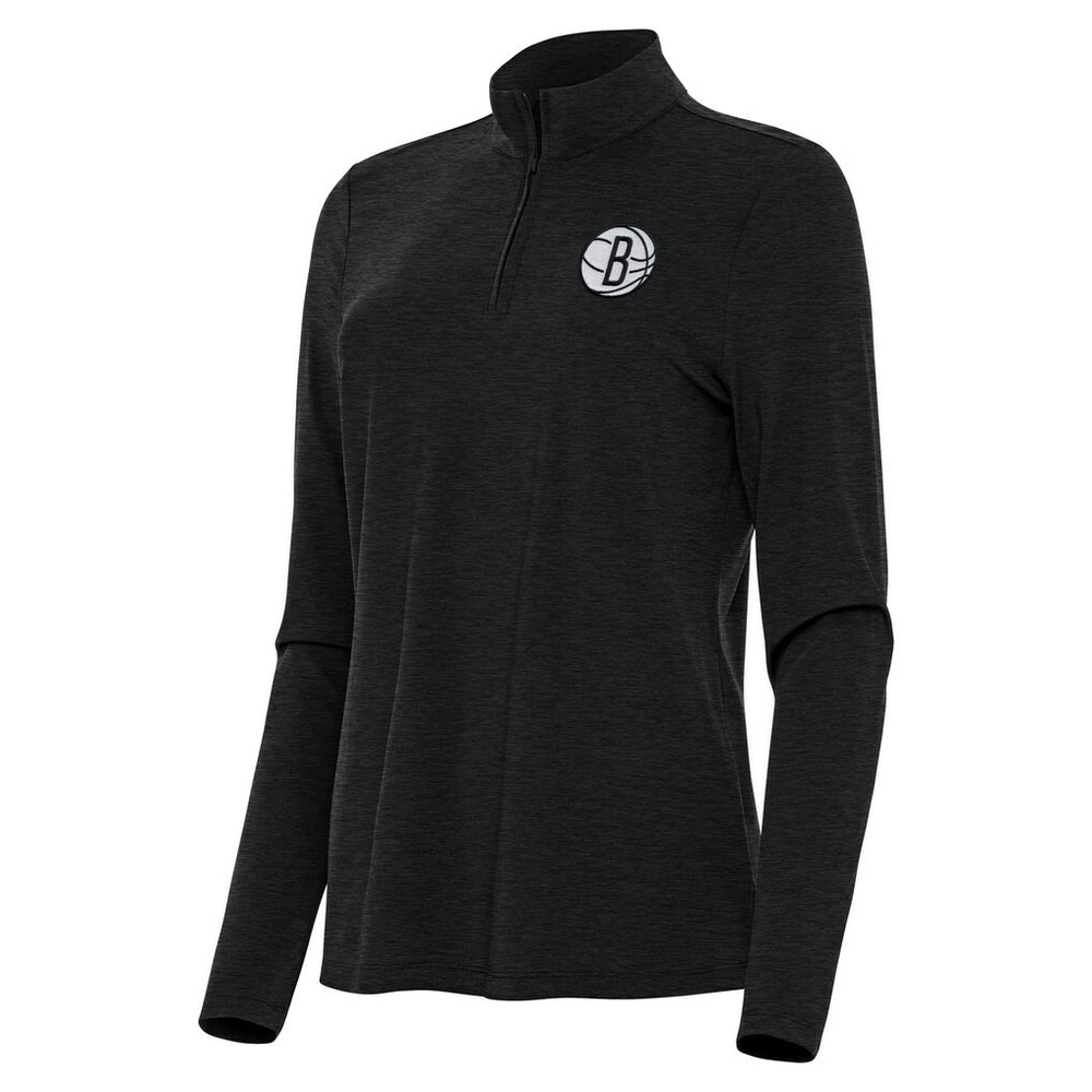 Brooklyn Nets Antigua Women's Bright Quarter-Zip Top Heather Black