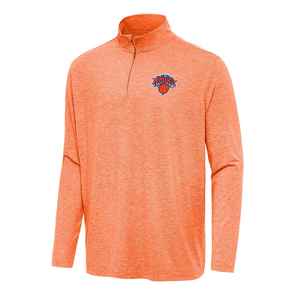 New York Knicks Antigua Hunk Quarter-Zip Top Heather Orange
